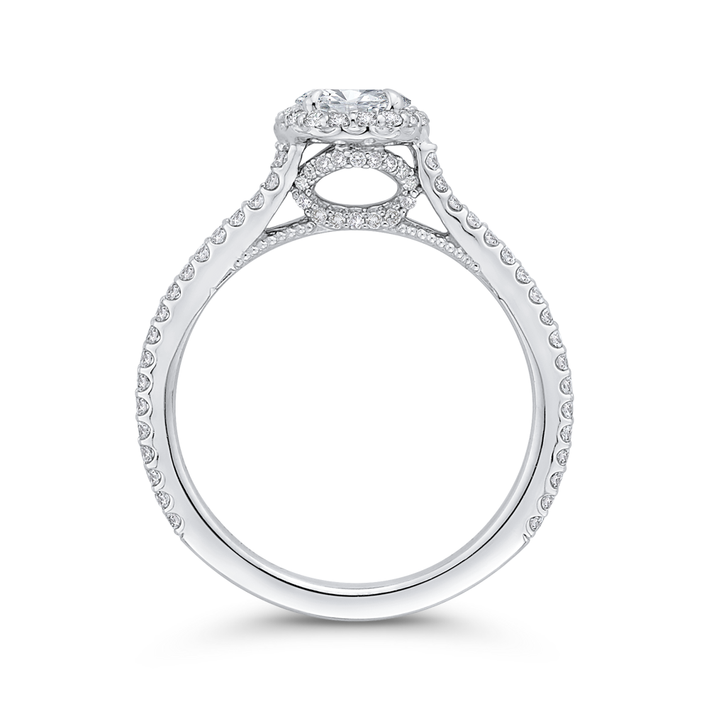 Split Shank Oval Cut Diamond Halo Engagement Ring in 14K White Gold