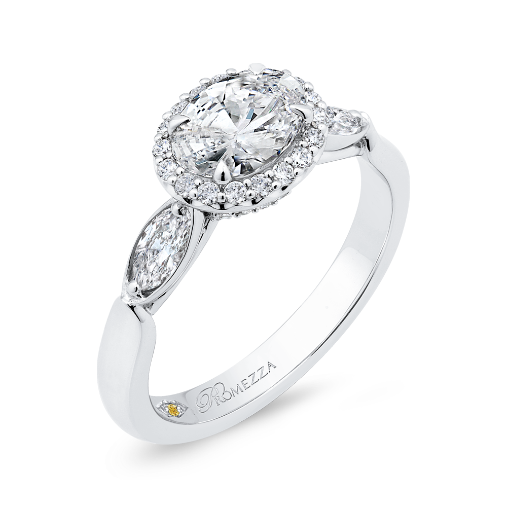 Oval Cut Diamond Halo Engagement Ring in 14K White Gold