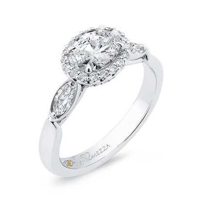 Oval Cut Diamond Halo Engagement Ring in 14K White Gold