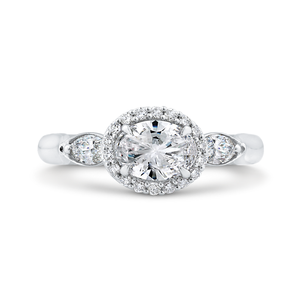 Oval Cut Diamond Halo Engagement Ring in 14K White Gold