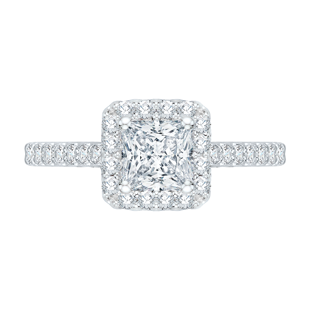 Princess Cut Diamond Halo Engagement Ring in 14K White Gold