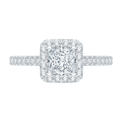 Princess Cut Diamond Halo Engagement Ring in 14K White Gold