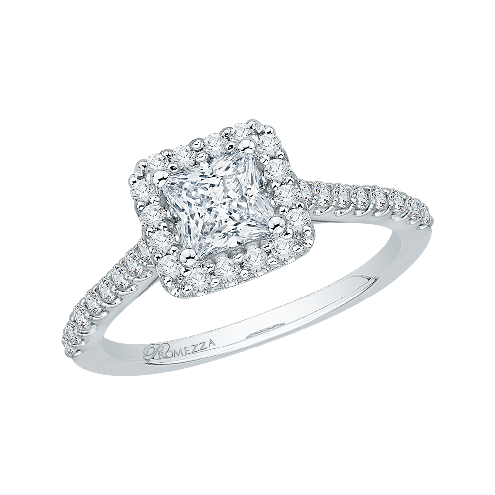 Princess Cut Diamond Halo Engagement Ring in 14K White Gold