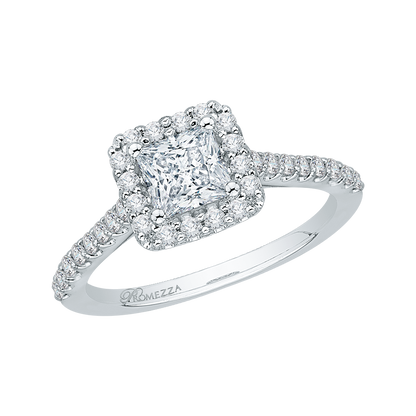 Princess Cut Diamond Halo Engagement Ring in 14K White Gold