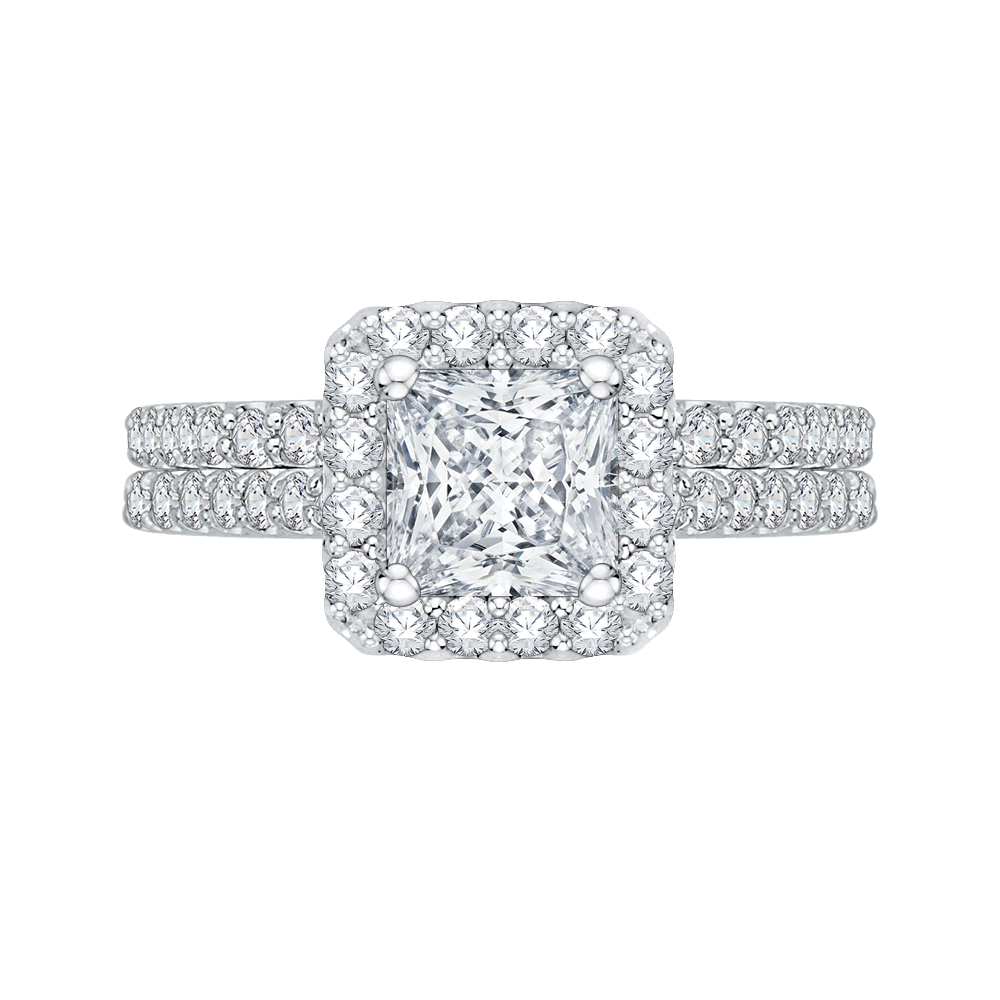 Princess Cut Diamond Halo Engagement Ring in 14K White Gold