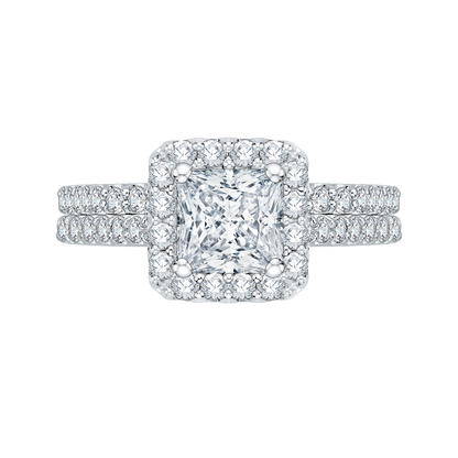 Princess Cut Diamond Halo Engagement Ring in 14K White Gold