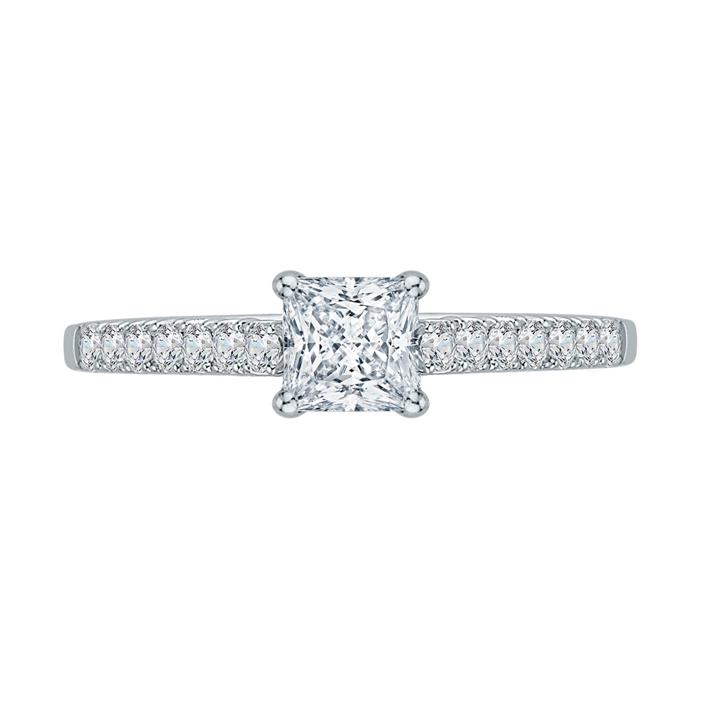 Princess Cut Diamond Cathedral Style Engagement Ring in 14K White Gold