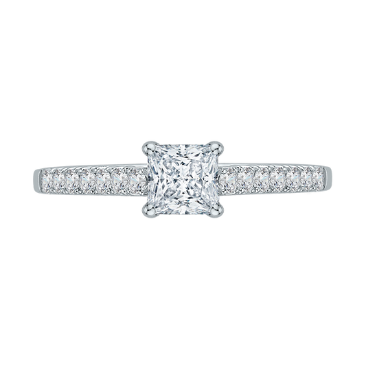 Princess Cut Diamond Cathedral Style Engagement Ring in 14K White Gold