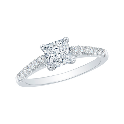 Princess Cut Diamond Cathedral Style Engagement Ring in 14K White Gold