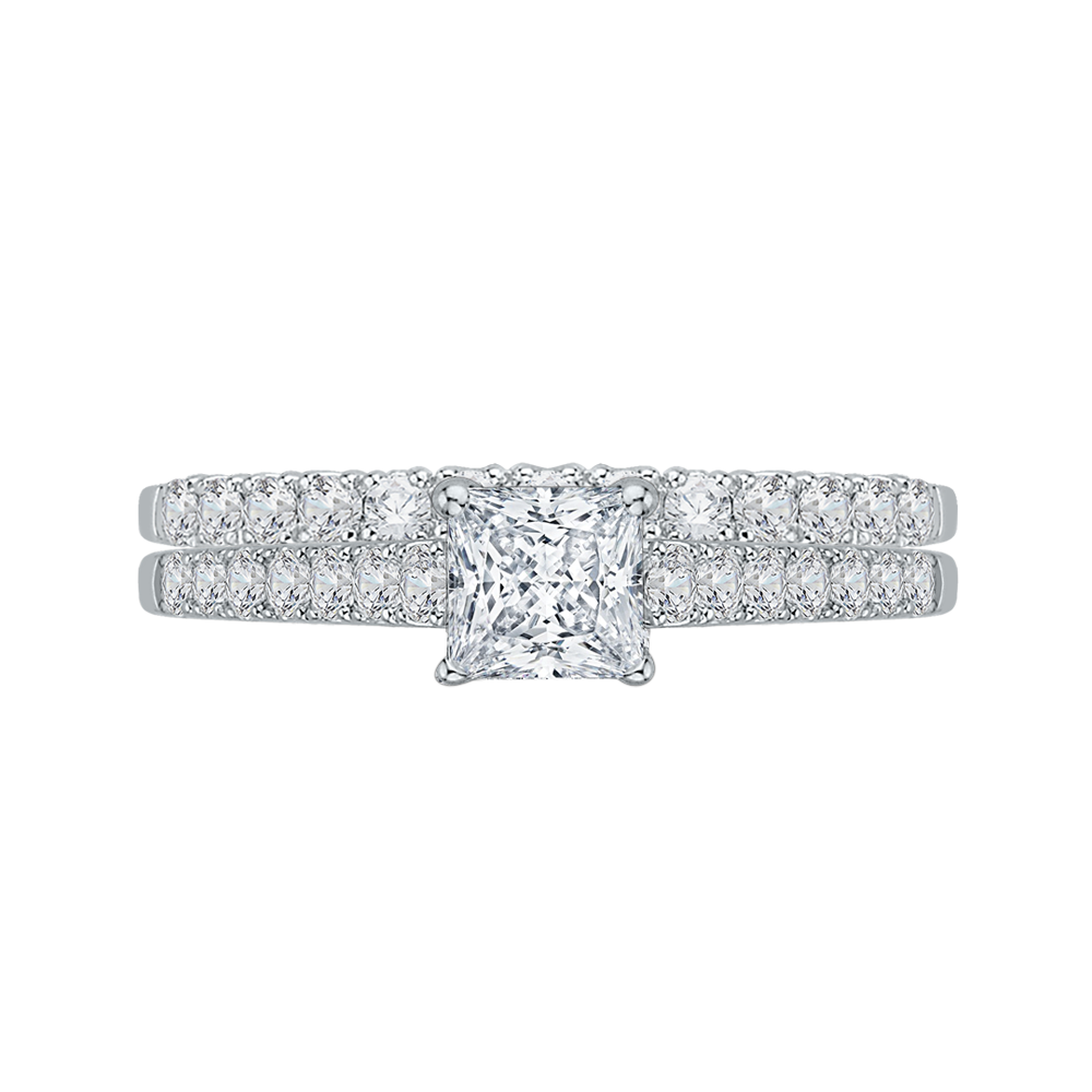 Princess Cut Diamond Cathedral Style Engagement Ring in 14K White Gold