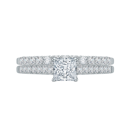 Princess Cut Diamond Cathedral Style Engagement Ring in 14K White Gold