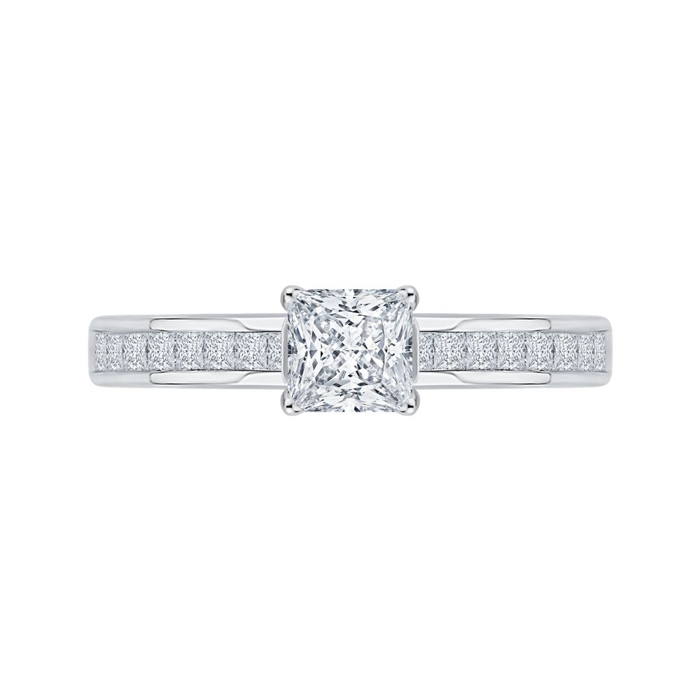 Princess Cut Diamond Cathedral Style Engagement Ring in 14K White Gold