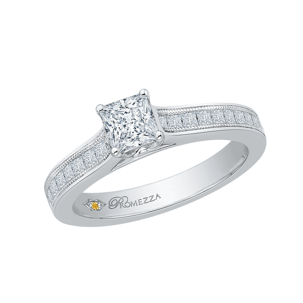 Princess Cut Diamond Cathedral Style Engagement Ring in 14K White Gold