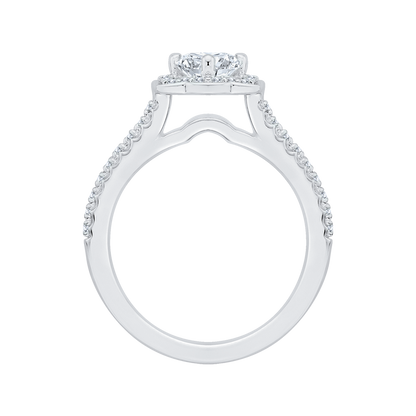 Princess Cut Diamond Halo Vintage Engagement Ring in 14K White Gold