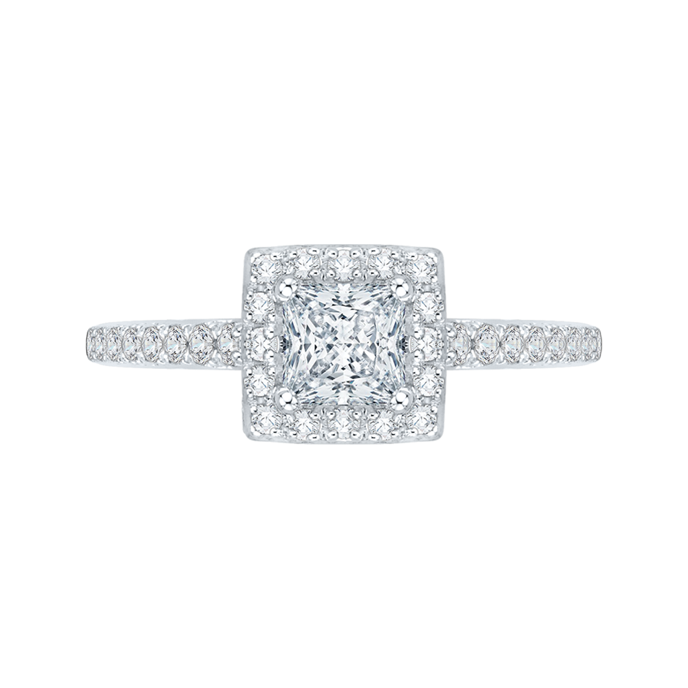 Princess Cut Diamond Halo Engagement Ring in 14K White Gold