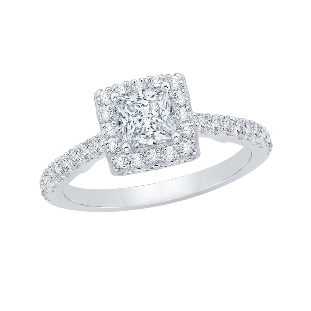 Princess Cut Diamond Halo Engagement Ring in 14K White Gold