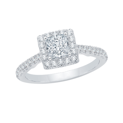 Princess Cut Diamond Halo Engagement Ring in 14K White Gold