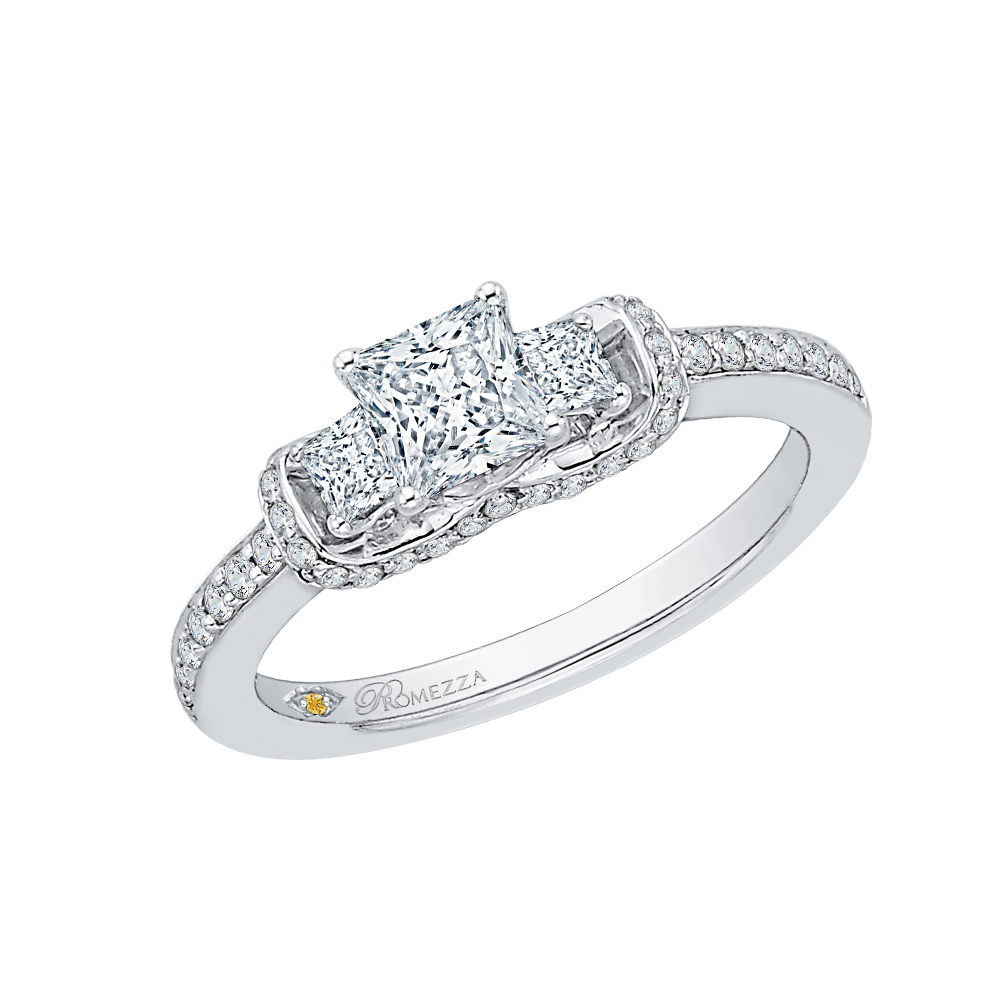 Princess Cut Diamond Three-Stone Engagement Ring in 14K White Gold