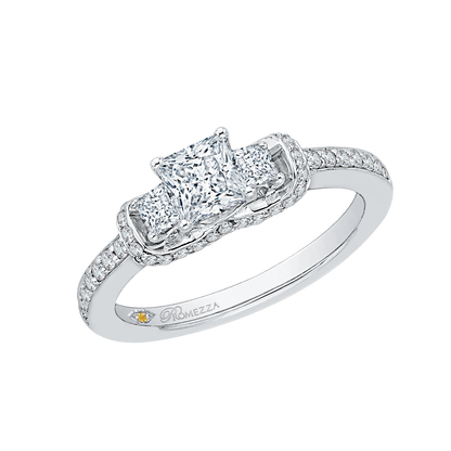 Princess Cut Diamond Three-Stone Engagement Ring in 14K White Gold