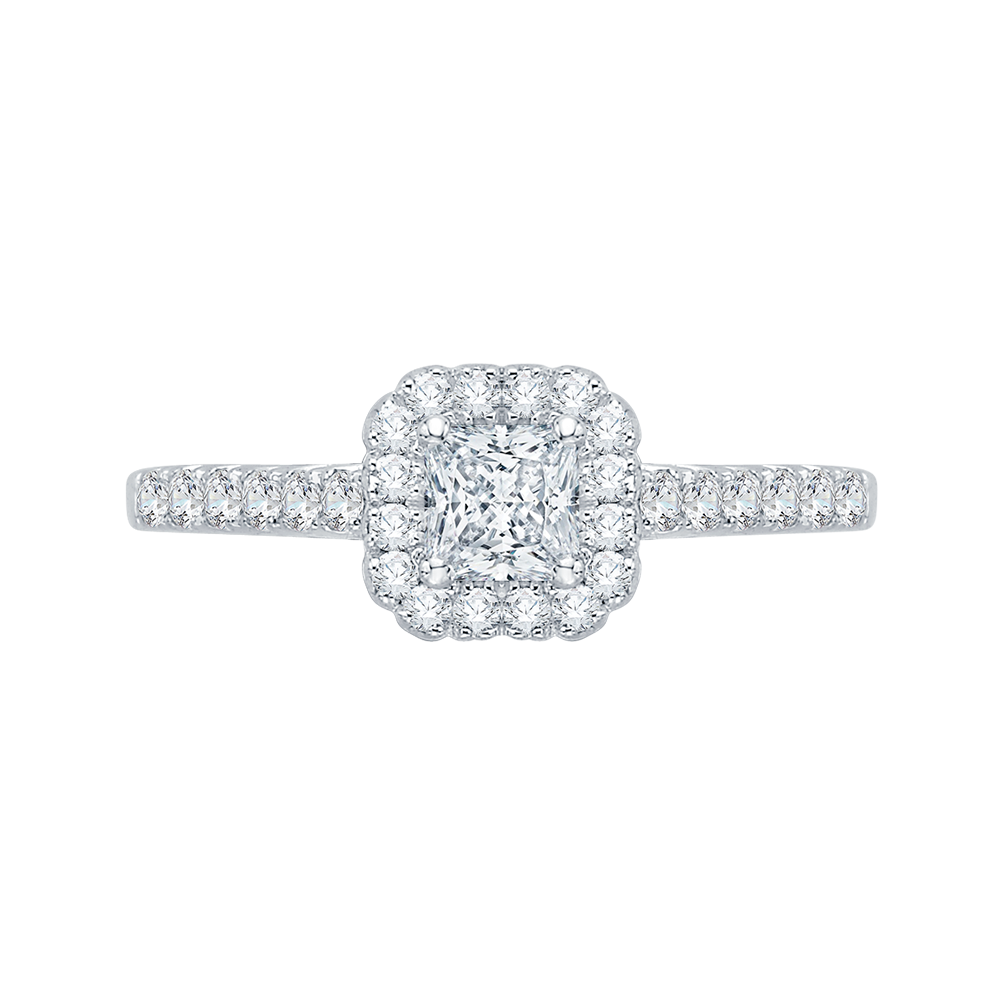 Princess Cut Diamond Halo Engagement Ring in 14K White Gold