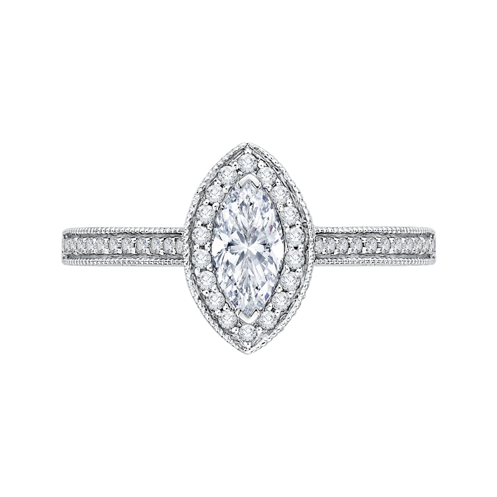 Marquise Cut Diamond Halo Engagement Ring in 14K White Gold