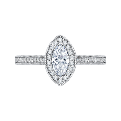 Marquise Cut Diamond Halo Engagement Ring in 14K White Gold