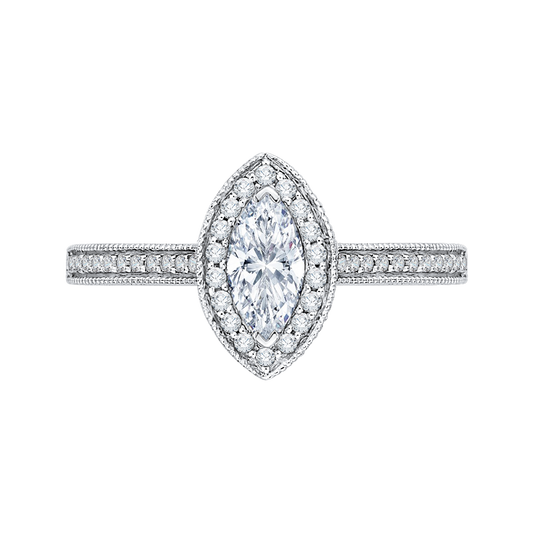 Marquise Cut Diamond Halo Engagement Ring in 14K White Gold