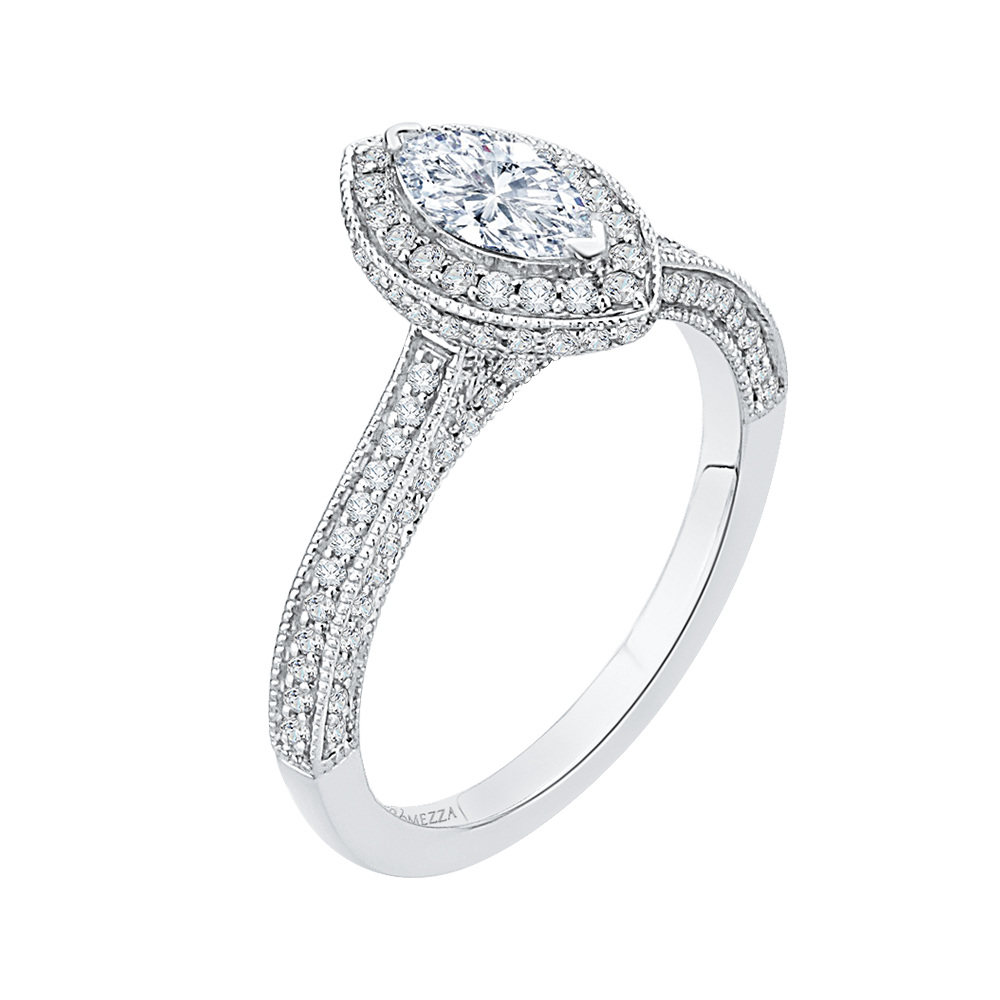 Marquise Cut Diamond Halo Engagement Ring in 14K White Gold