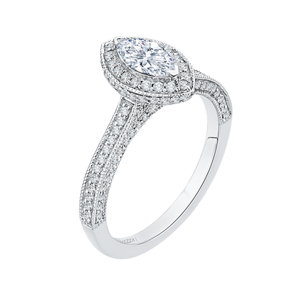 Marquise Cut Diamond Halo Engagement Ring in 14K White Gold