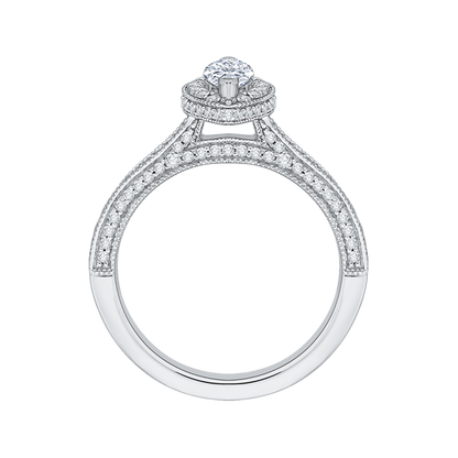 Marquise Cut Diamond Halo Engagement Ring in 14K White Gold