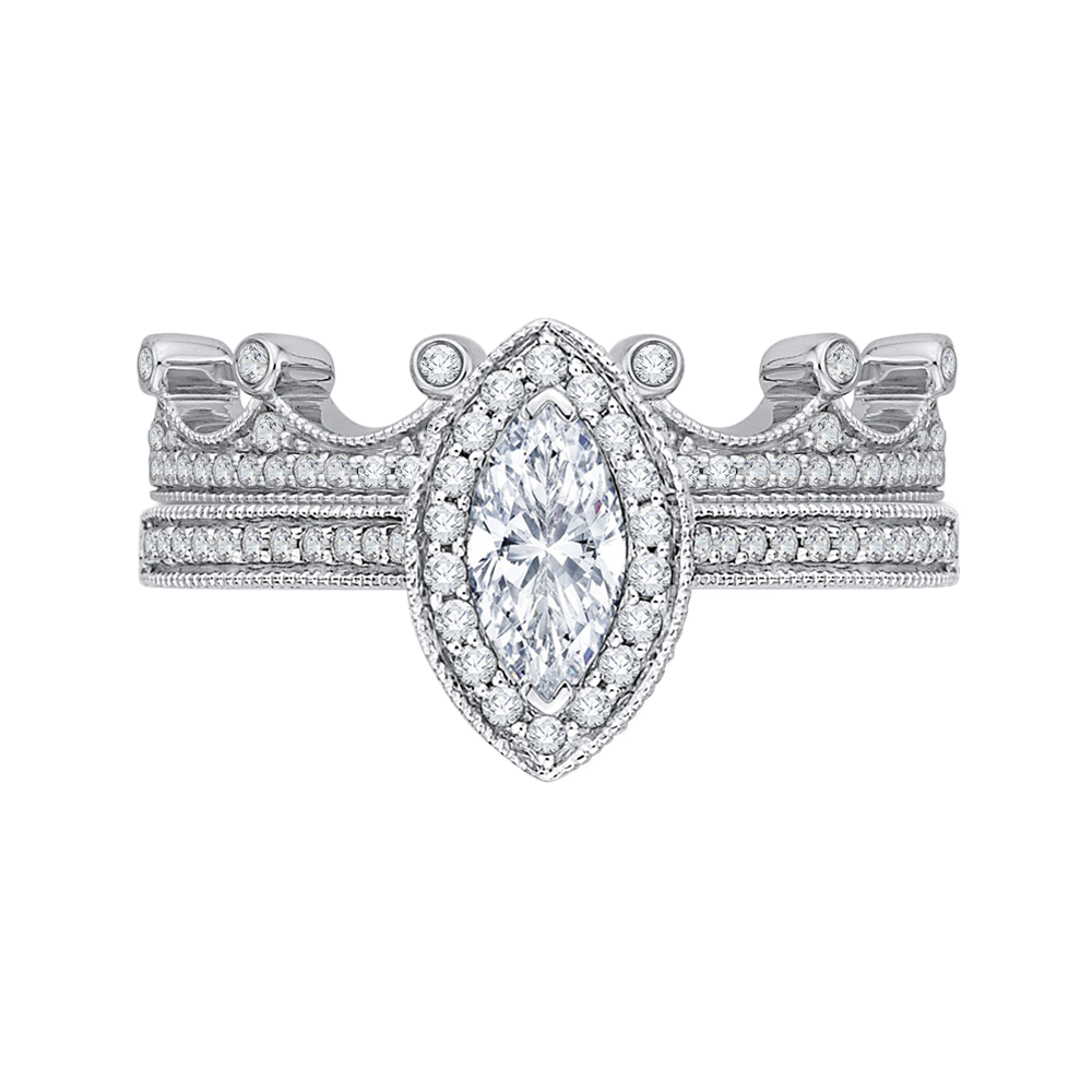 Marquise Cut Diamond Halo Engagement Ring in 14K White Gold