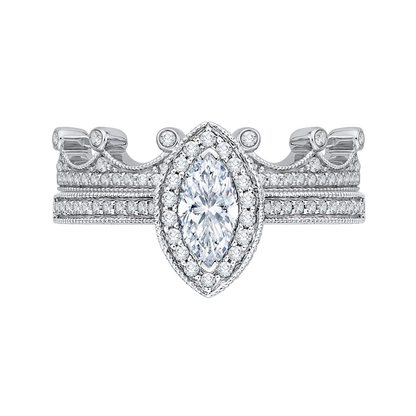 Marquise Cut Diamond Halo Engagement Ring in 14K White Gold