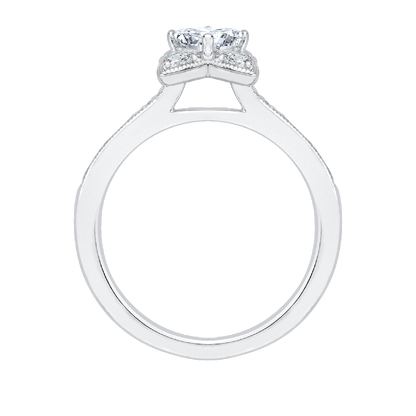 Cushion Cut Diamond Floral Engagement Ring in 14K White Gold