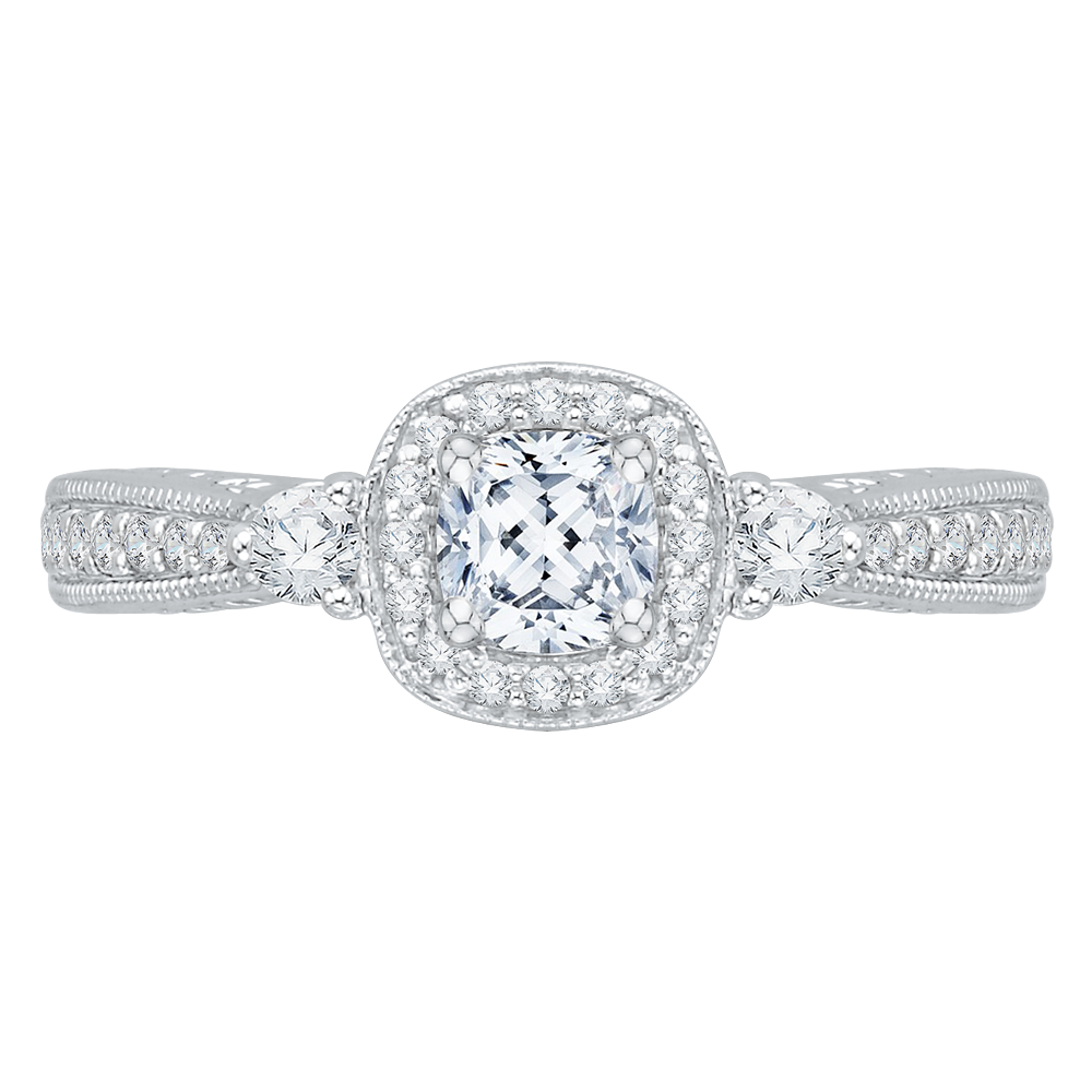 Cushion Cut Diamond Halo Engagement Ring in 14K White Gold