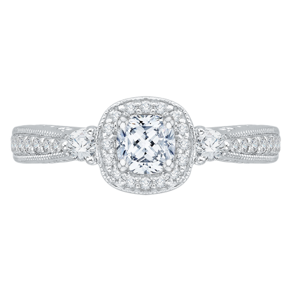 Cushion Cut Diamond Halo Engagement Ring in 14K White Gold