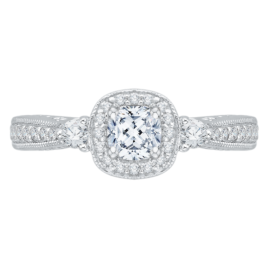 Cushion Cut Diamond Halo Engagement Ring in 14K White Gold