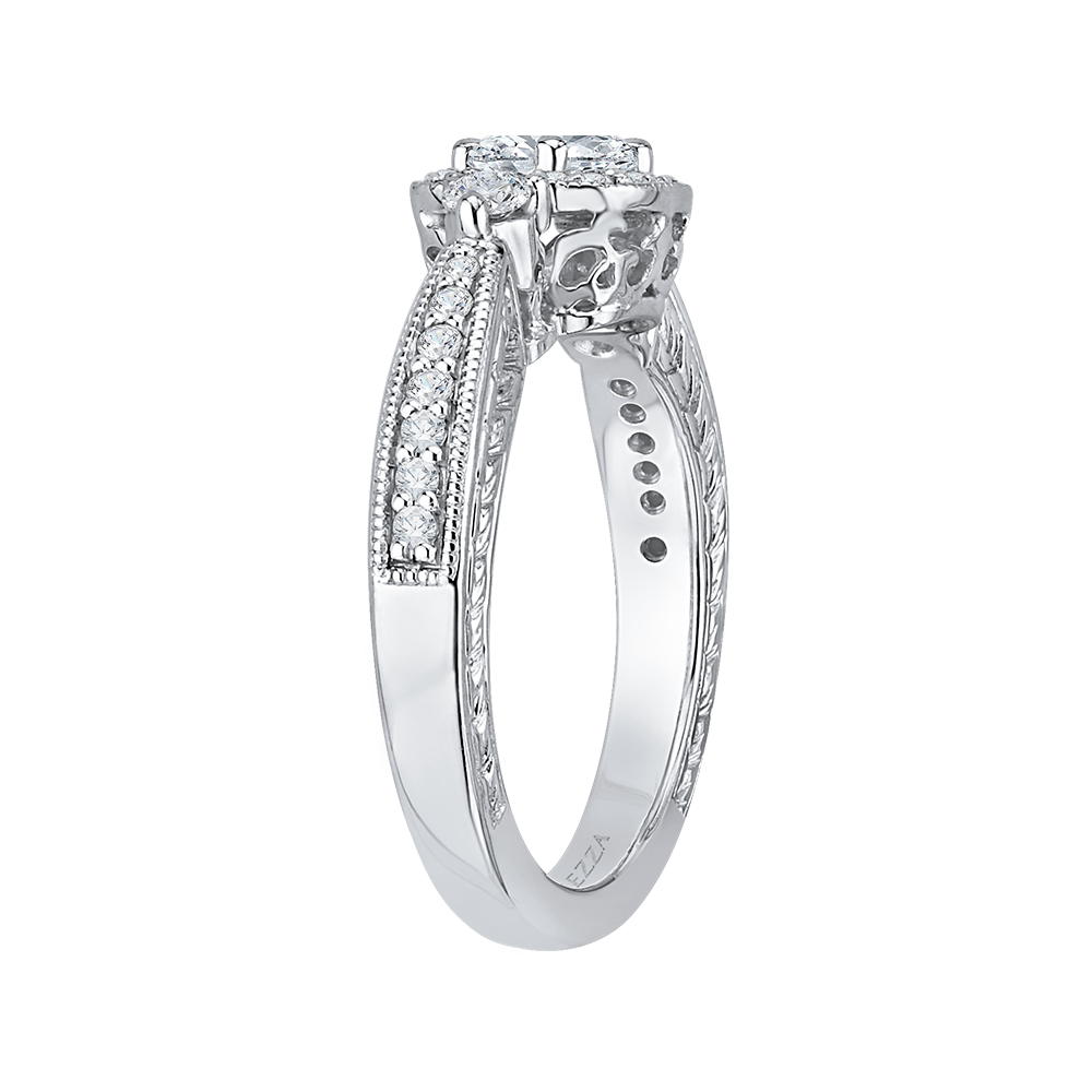 Cushion Cut Diamond Halo Engagement Ring in 14K White Gold