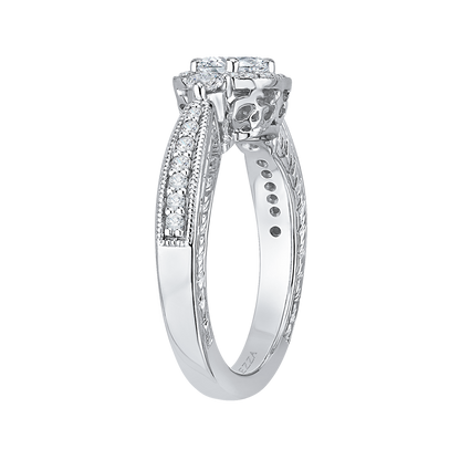 Cushion Cut Diamond Halo Engagement Ring in 14K White Gold