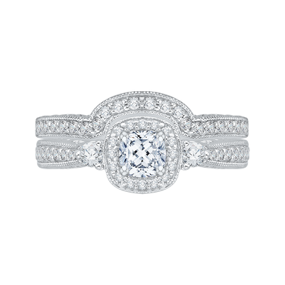 Cushion Cut Diamond Halo Engagement Ring in 14K White Gold