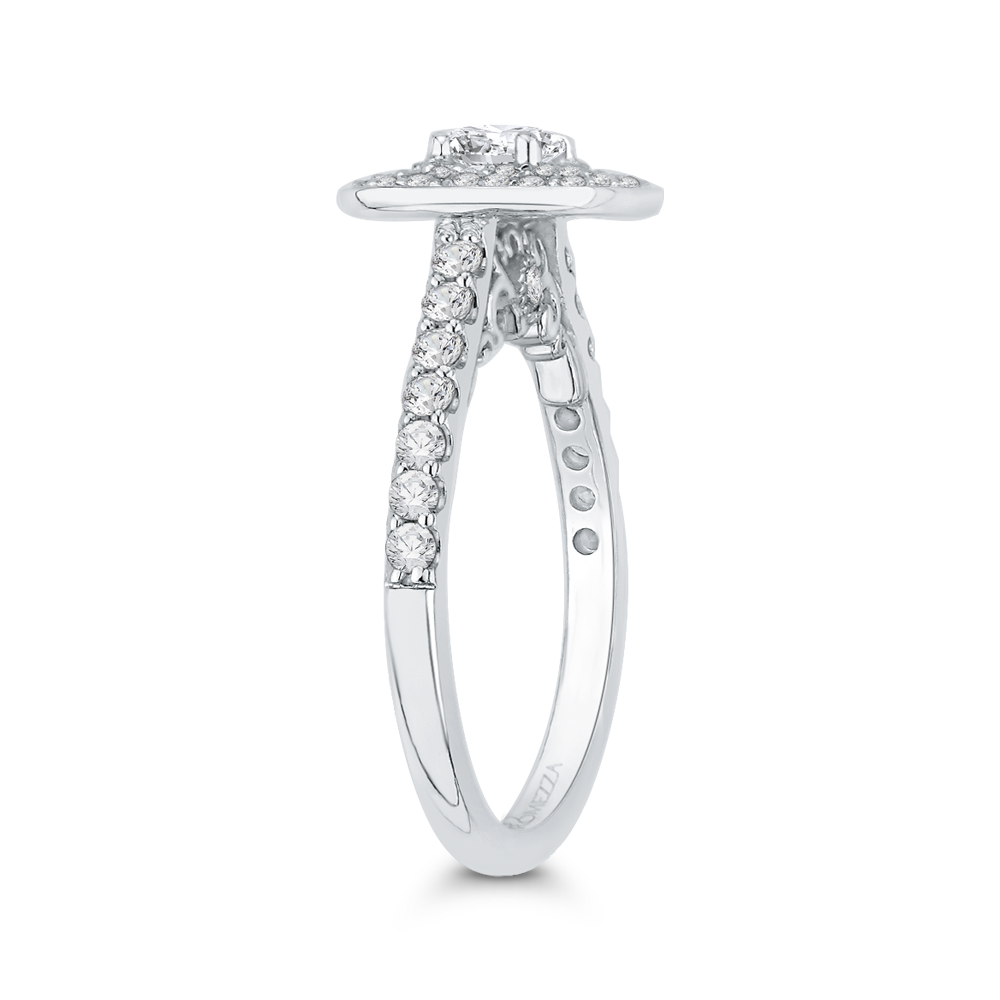 Cushion Cut Diamond Double Halo Engagement Ring in 14K White Gold