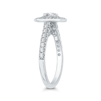 Cushion Cut Diamond Double Halo Engagement Ring in 14K White Gold