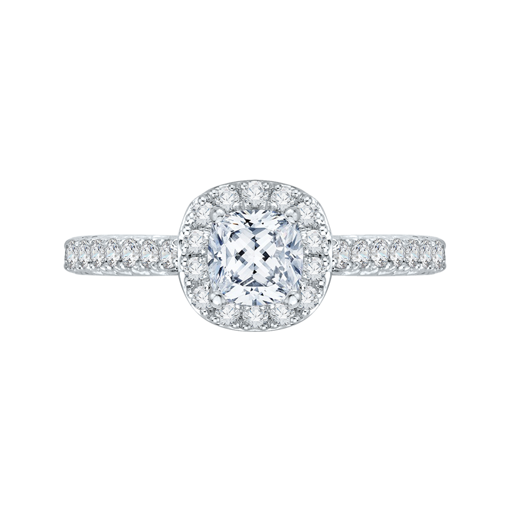 Cushion Cut Diamond Halo Engagement Ring in 14K White Gold