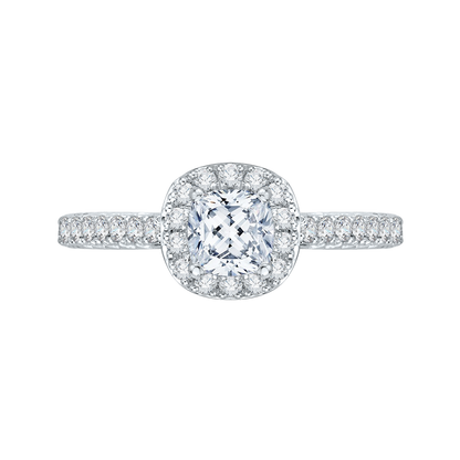 Cushion Cut Diamond Halo Engagement Ring in 14K White Gold