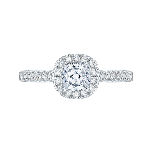 Cushion Cut Diamond Halo Engagement Ring in 14K White Gold