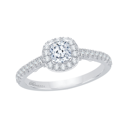 Cushion Cut Diamond Halo Engagement Ring in 14K White Gold