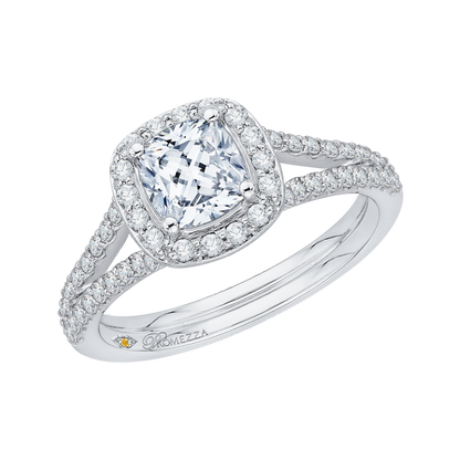 Cushion Cut Diamond Halo Engagement Ring in 14K White Gold