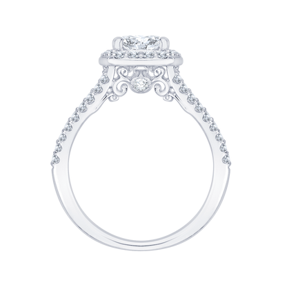 Cushion Cut Diamond Halo Engagement Ring in 14K White Gold