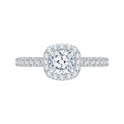 Cushion Cut Diamond Halo Engagement Ring In 14K White Gold