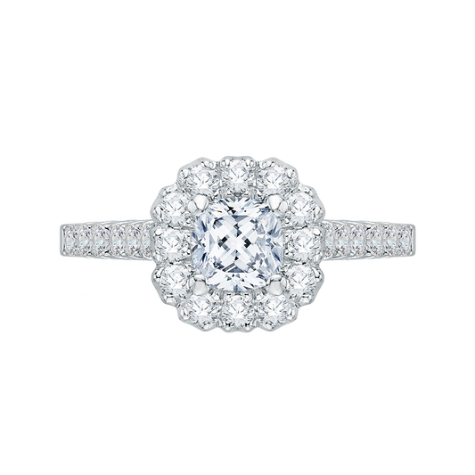 Cushion Cut Diamond Halo Engagement Ring in 14K White Gold