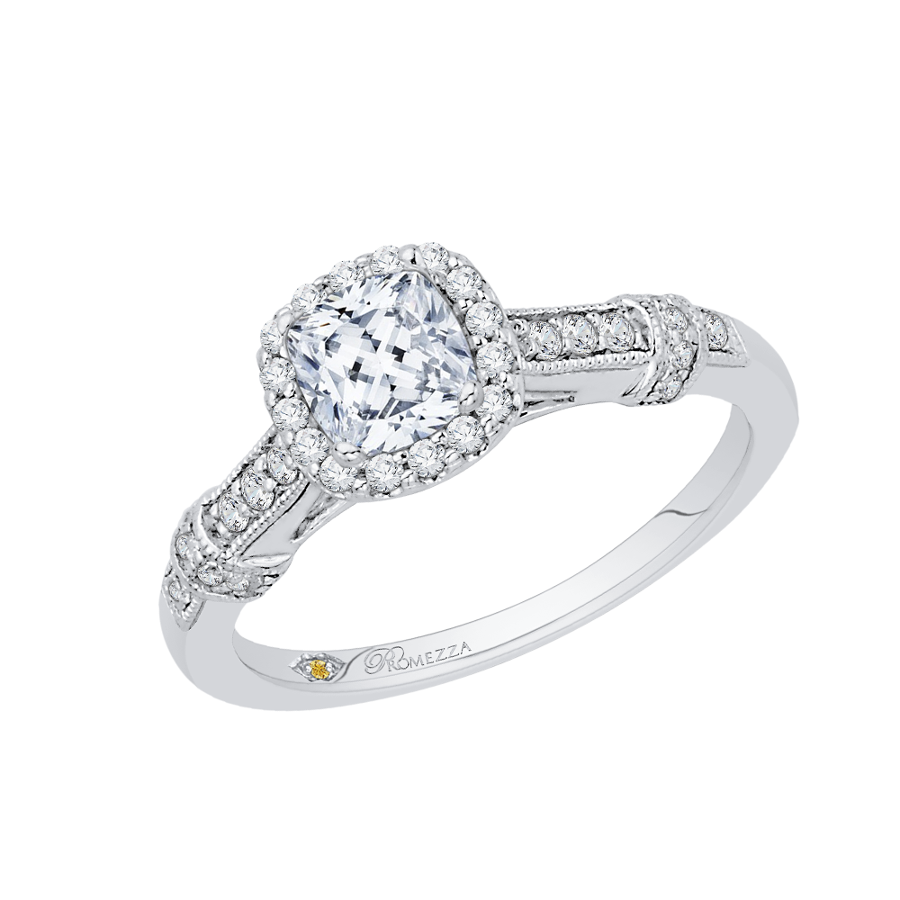 Cushion Cut Halo Diamond Engagement Ring in 14K White Gold